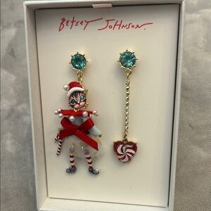 Betsey Johnson Festive Cat Earrings with Red and Blue